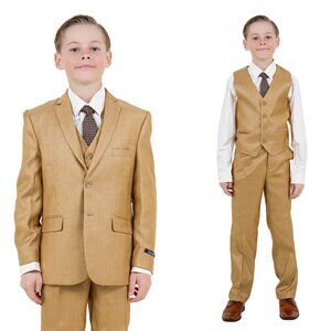 Boys Sharkskin 5pc Wheat Suit Set by Tazzio